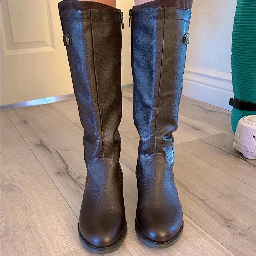 Women's Franco Sarto Tall Two-Tone Brown Riding Boots - Picture 3 of 12